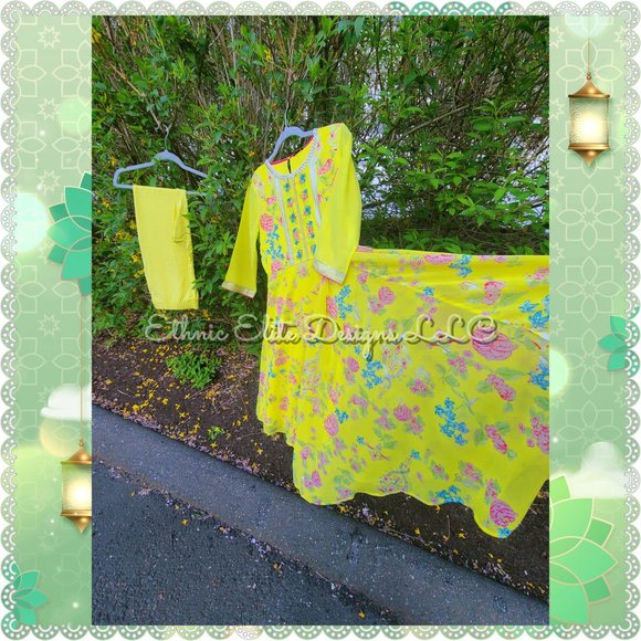 Wishful Womens Georgette Blend- Handwork Kurti With Legging- Party Wear Dress - Picture 7 of 10